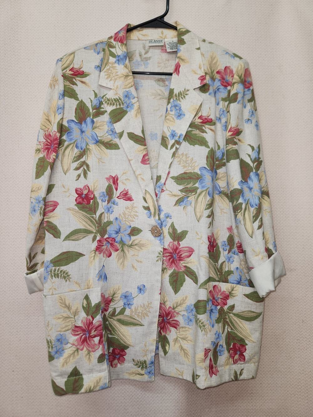 Vintage Liz Baker Linen Blend Floral Blazer